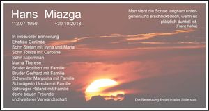 Traueranzeige Hans Miazga