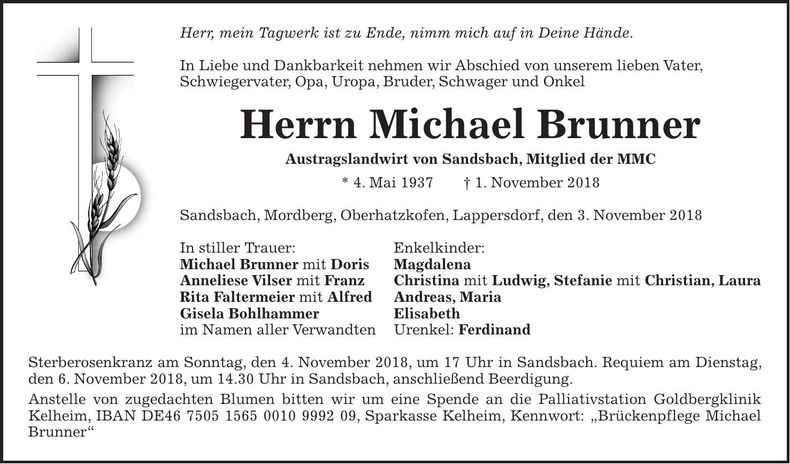 Traueranzeige Michael Brunner