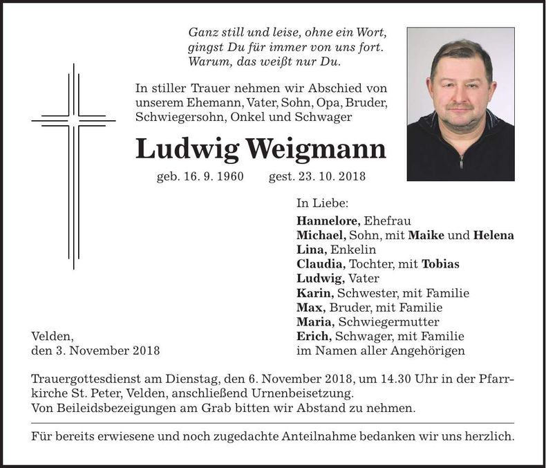 Traueranzeige Ludwig Weigmann