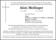 Traueranzeige Alois Meilinger