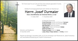 Traueranzeige Josef Durmaier