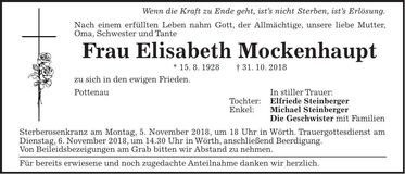 Traueranzeige Elisabeth Mockenhaupt