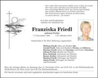 Traueranzeige Franziska Friedl