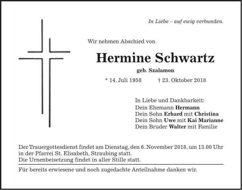 Traueranzeige Hermine Schwartz