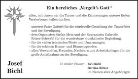 Traueranzeige Josef Bichl