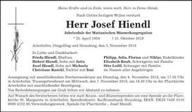 Traueranzeige Josef Hiendl