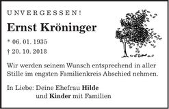 Traueranzeige Ernst Kröninger