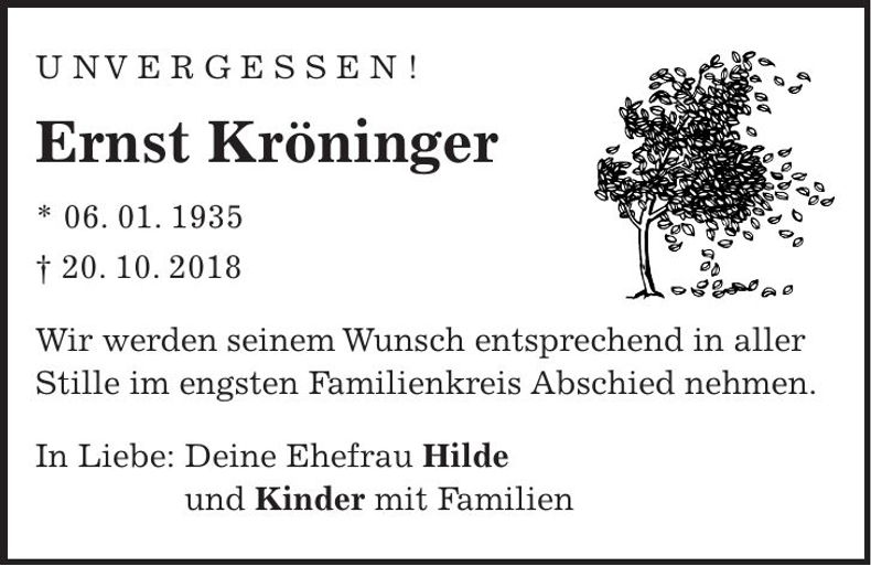 Traueranzeige Ernst Kröninger