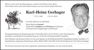 Traueranzeige Karl-Heinz Gerhager