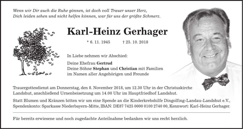 Traueranzeige Karl-Heinz Gerhager