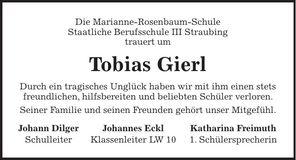 Traueranzeige Tobias Gierl