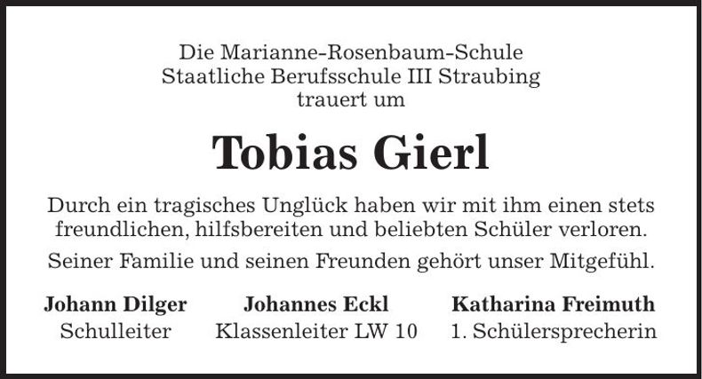 Traueranzeige Tobias Gierl