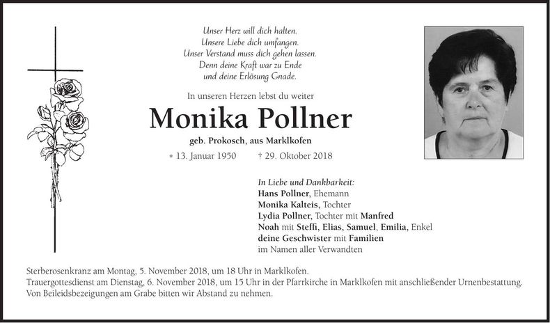 Traueranzeige Monika Pollner