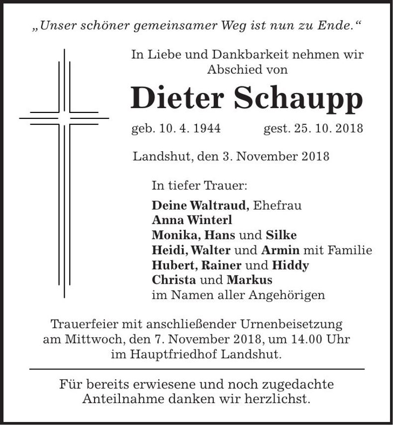 Traueranzeige Dieter Schaupp