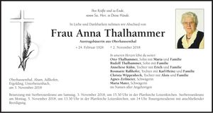 Traueranzeige Anna Thalhammer