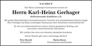 Traueranzeige Karl-Heinz Gerhager