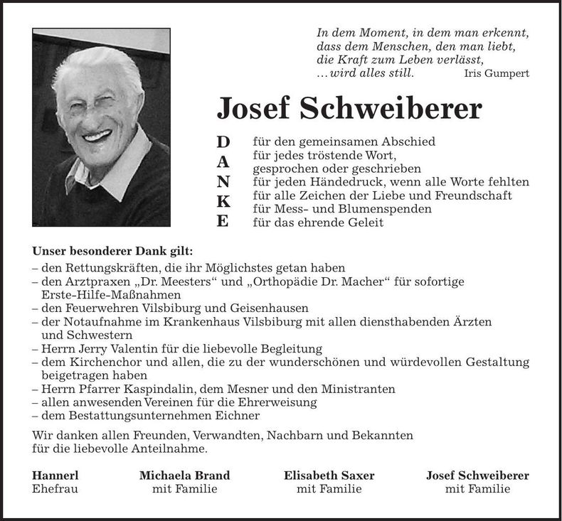 Traueranzeige Josef Schweiberer