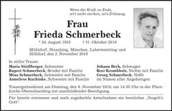 Traueranzeige Frieda Schmerbeck