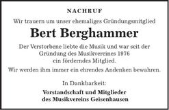 Traueranzeige Bert Berghammer