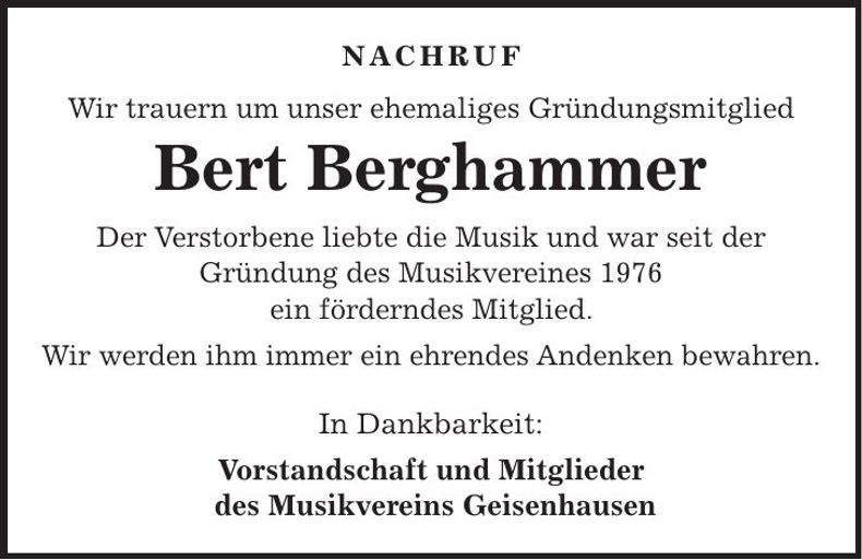 Traueranzeige Bert Berghammer