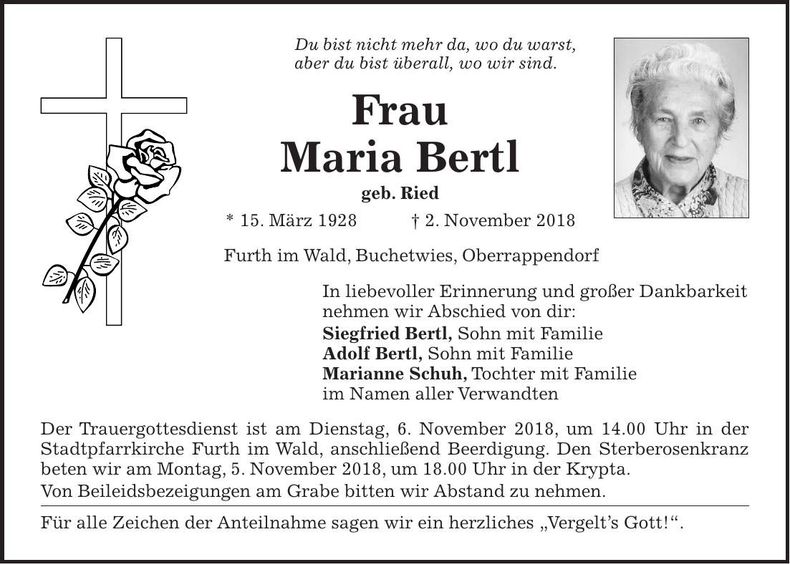 Traueranzeige Maria Bertl