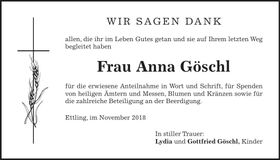 Traueranzeige Anna Göschl