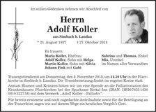 Traueranzeige Adolf Koller