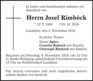 Traueranzeige Josef Rimböck