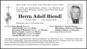 Traueranzeige Adolf Biendl