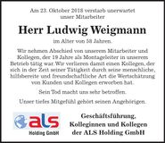 Traueranzeige Ludwig Weigmann