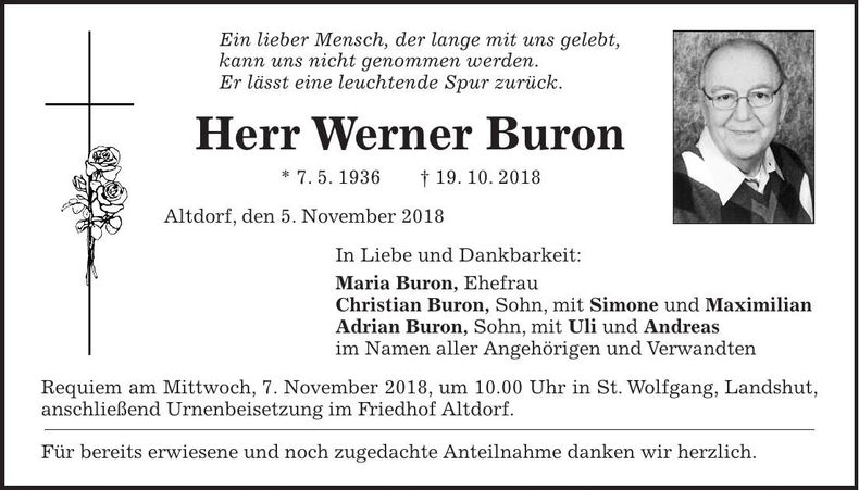 Traueranzeige Werner Buron