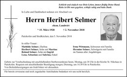 Traueranzeige Heribert Selmer