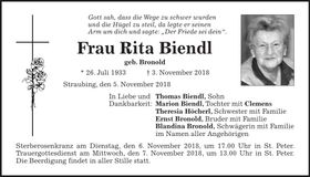 Traueranzeige Rita Biendl
