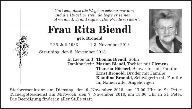 Traueranzeige Rita Biendl