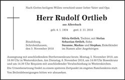 Traueranzeige Rudolf Ortlieb