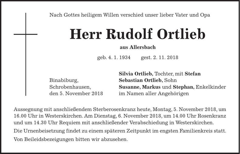 Traueranzeige Rudolf Ortlieb