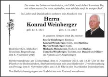Traueranzeige Konrad Weinberger