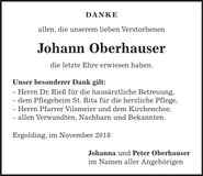 Traueranzeige Johann Oberhauser