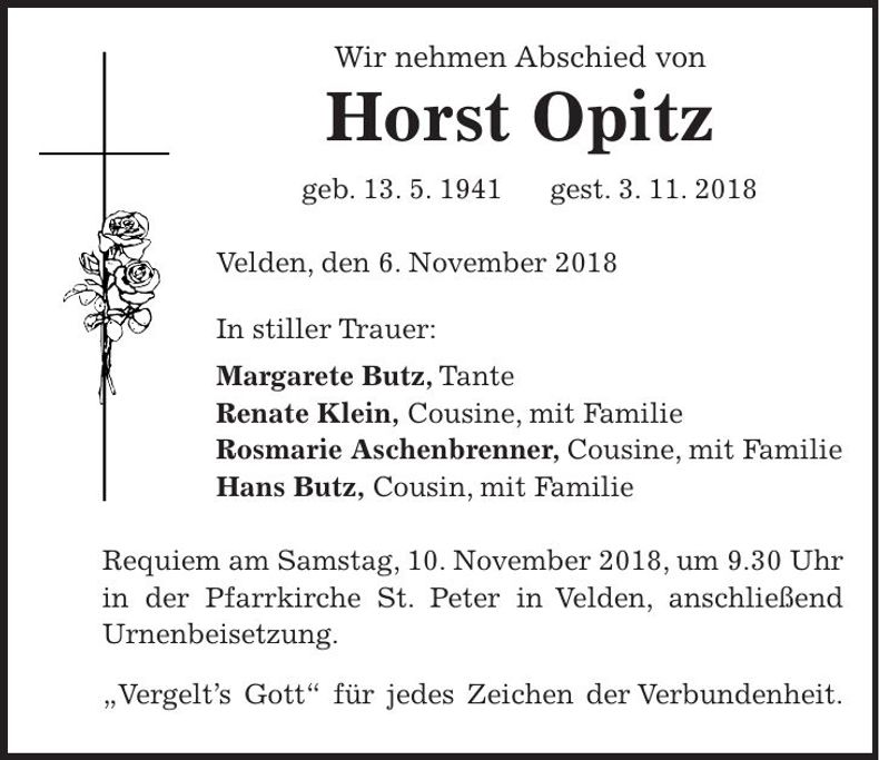 Traueranzeige Horst Opitz