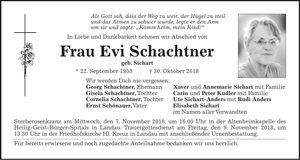 Traueranzeige Evi Schachtner