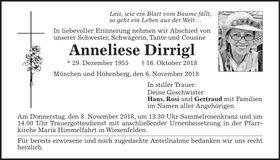 Traueranzeige Anneliese Dirrigl