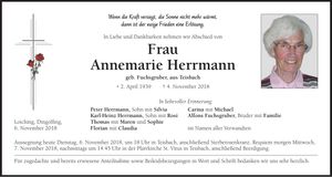 Traueranzeige Annemarie Herrmann