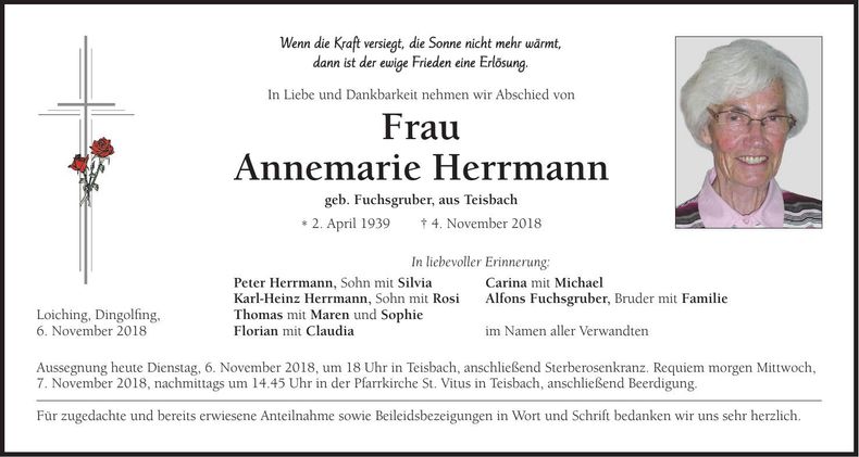 Traueranzeige Annemarie Herrmann