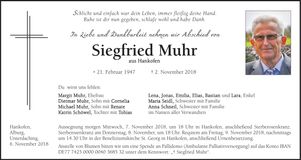 Traueranzeige Siegfried Muhr