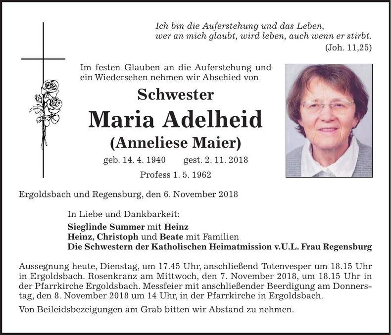 Traueranzeige Anneliese Maier