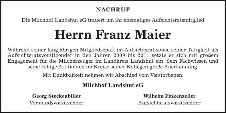 Traueranzeige Franz Maier