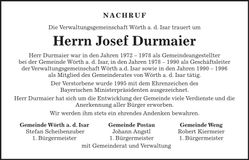 Traueranzeige Josef Durmaier