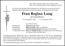 Traueranzeige Regina Lang