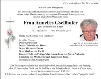 Traueranzeige Annelies Gsellhofer