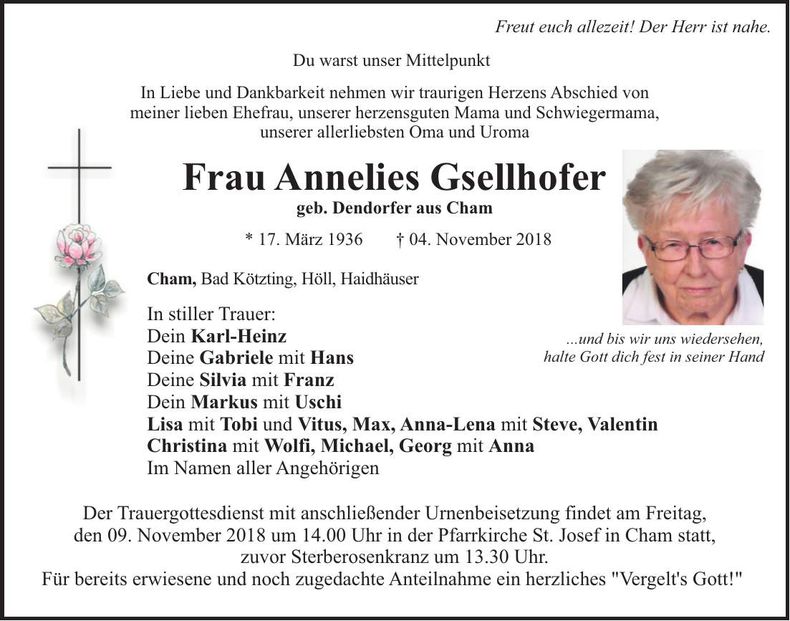 Traueranzeige Annelies Gsellhofer
